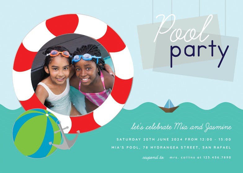 Buoys and gulls - pool party invitation
