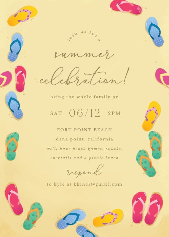 Colorful flip flops - printable party invitation