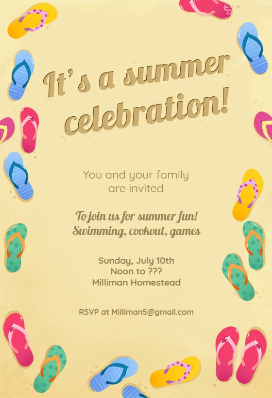 Colorful flip flops - pool party invitation