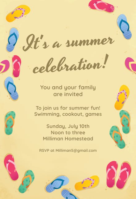 Colorful Flip Flops Pool Party Invitation Template Free Greetings Island