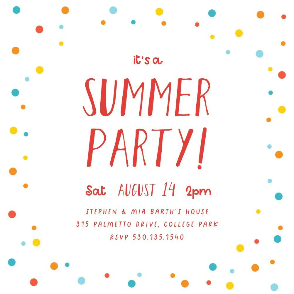 Confetti dots party - invitación para pool party