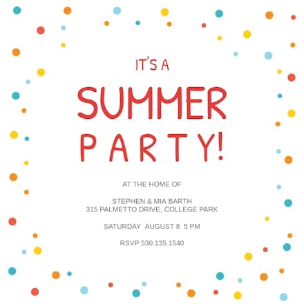 Confetti Dots Party - Pool Party Invitation