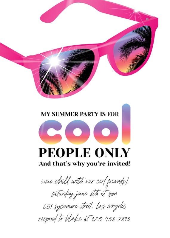 Cool people only - pool party invitation