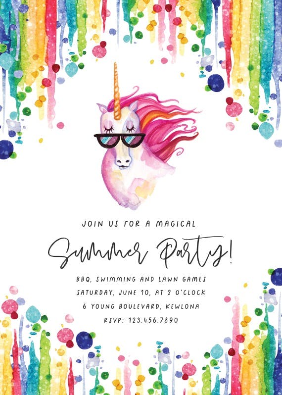 Cool unicorn -  invitación para pool party