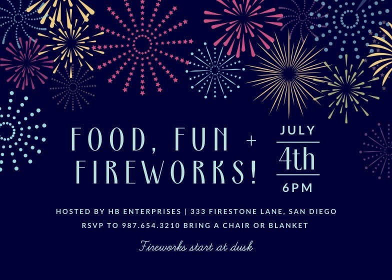 Fireworks - pool party invitation