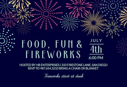 Fireworks - Pool Party Invitation