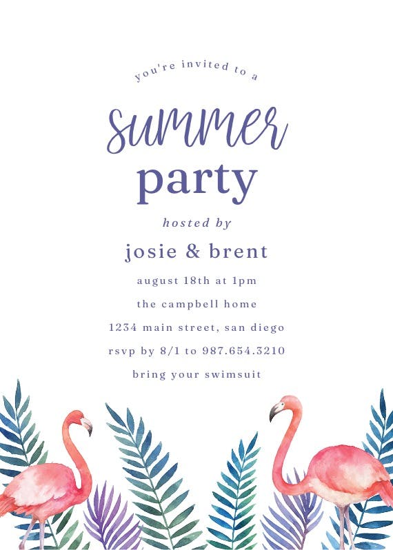 Flamingo & palms -  invitación para pool party
