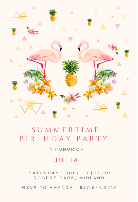 Digital Printable template Flower Girl Editable Floral Flamingo Birthday Party invitation Pink Invite Feminine Baby Shower Templett