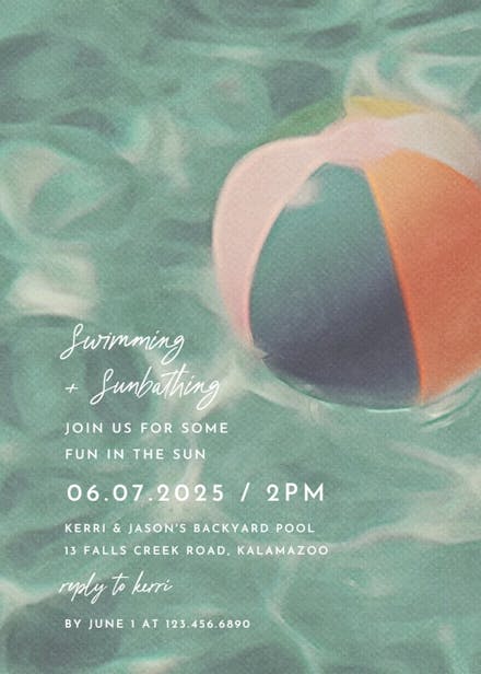 Floating ball - pool party invitation