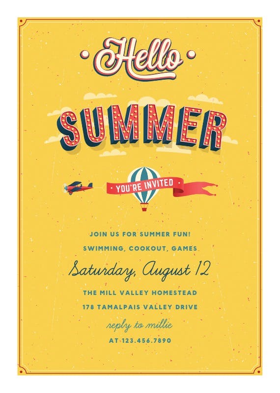 Hello summer - printable party invitation