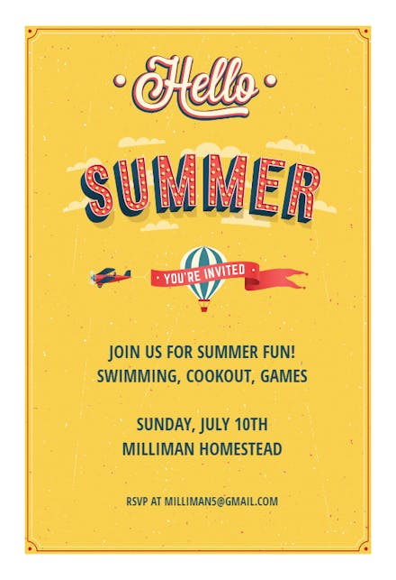 Hello Summer - Pool Party Invitation