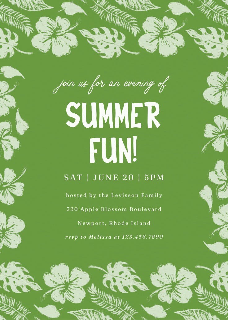 Hibiscus & monstera - pool party invitation