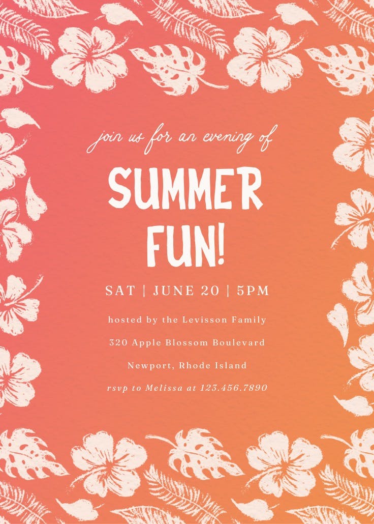 Hibiscus & monstera - pool party invitation