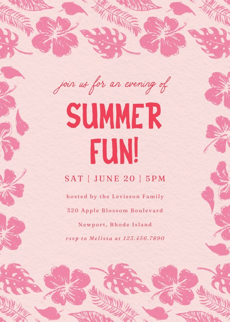 Hibiscus & monstera - pool party invitation