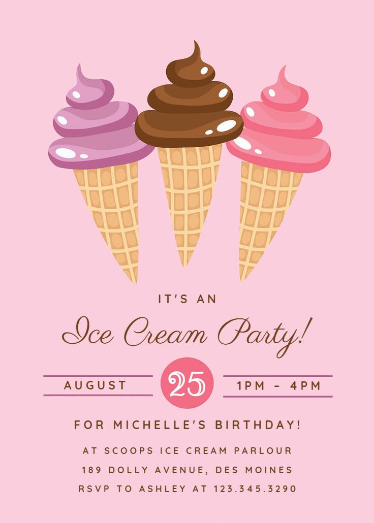 Ice cream cones - invitación de cumpleaños