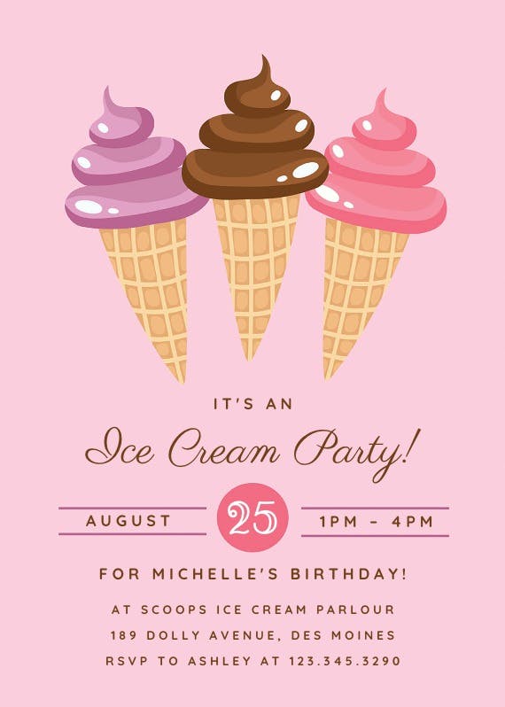 Ice cream cones -  invitación para pool party