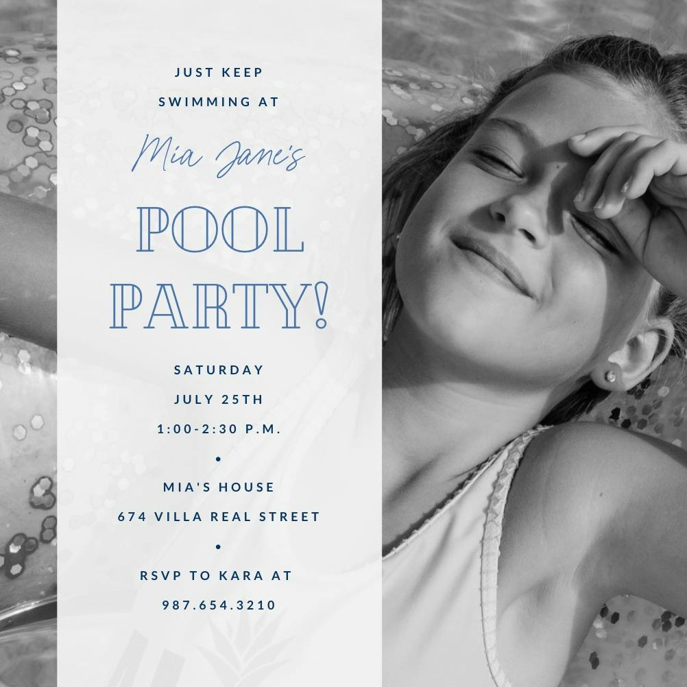 Just keep swimming - pool party invitation