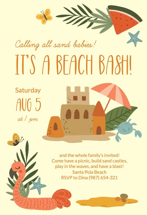 Kids beach bash - invitación para pool party