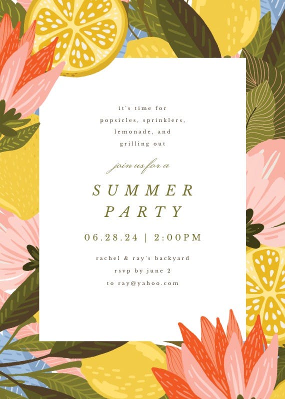 Lemon blossom - pool party invitation