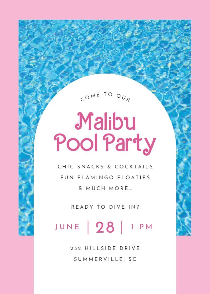 Malibu chic - pool party invitation