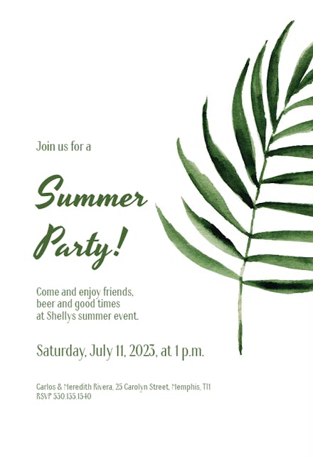 Minimal Leaves - Pool Party Invitation