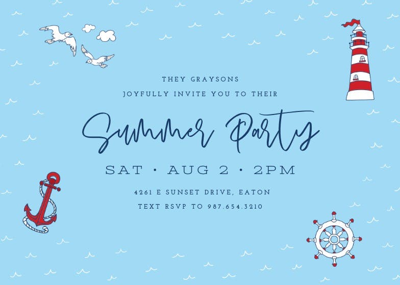Nautical - pool party invitation