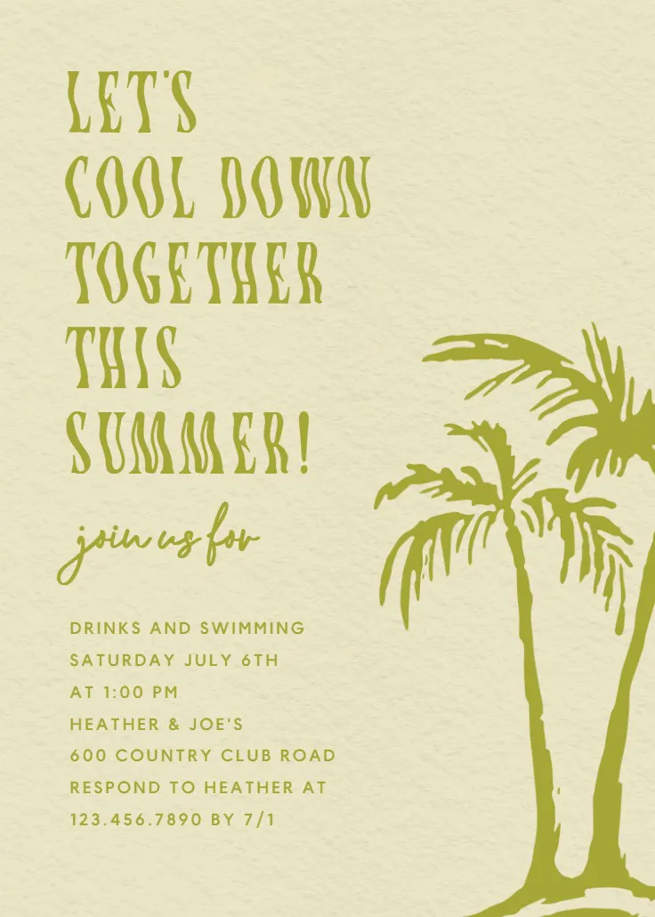 Palm breeze party - pool party invitation
