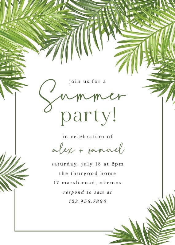 Palm leaves - pool party invitation