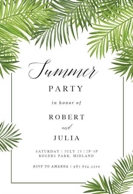Palm Leaves - Pool Party Invitation