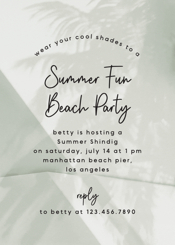 Palm shade - party invitation