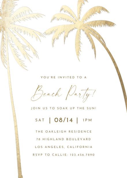 Palm trees - pool party invitation
