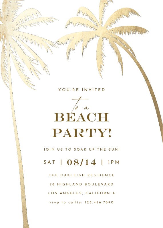 Palm trees - pool party invitation