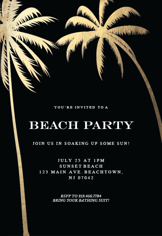 Palm trees - pool party invitation