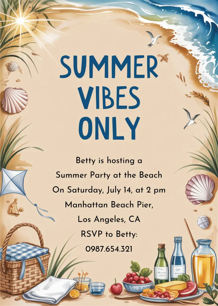 Picnic at the beach - การ์ดเชิญปาร์ตี้