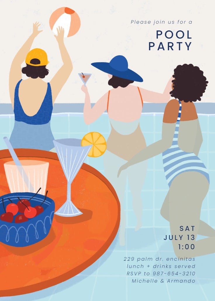 Playing in the pool - party invitation