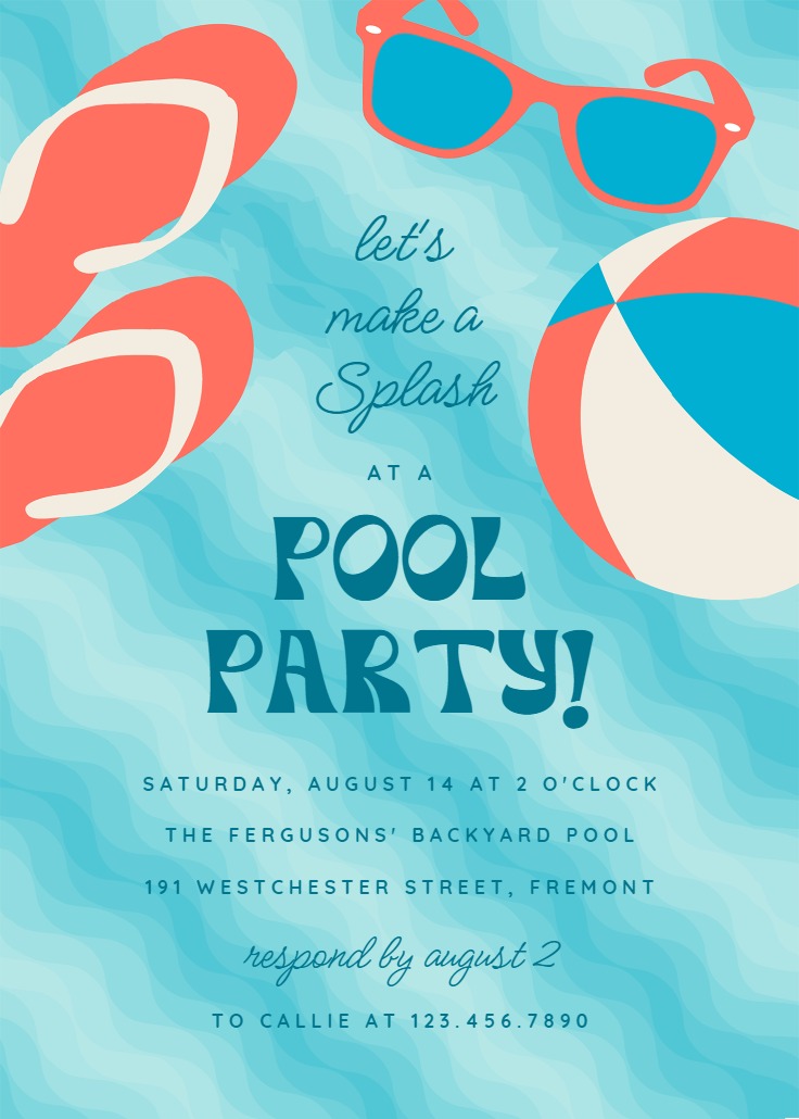 Pool Party Stuff - Pool Party Invitation Template (Free) | Greetings Island