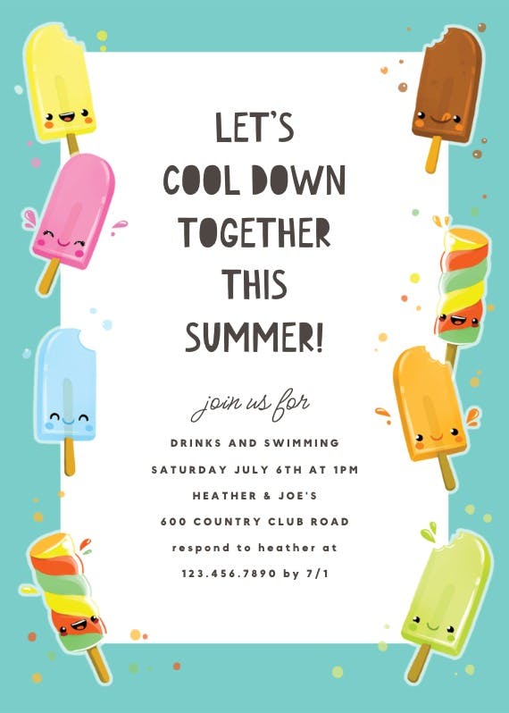 Popsicle party -  invitación para pool party