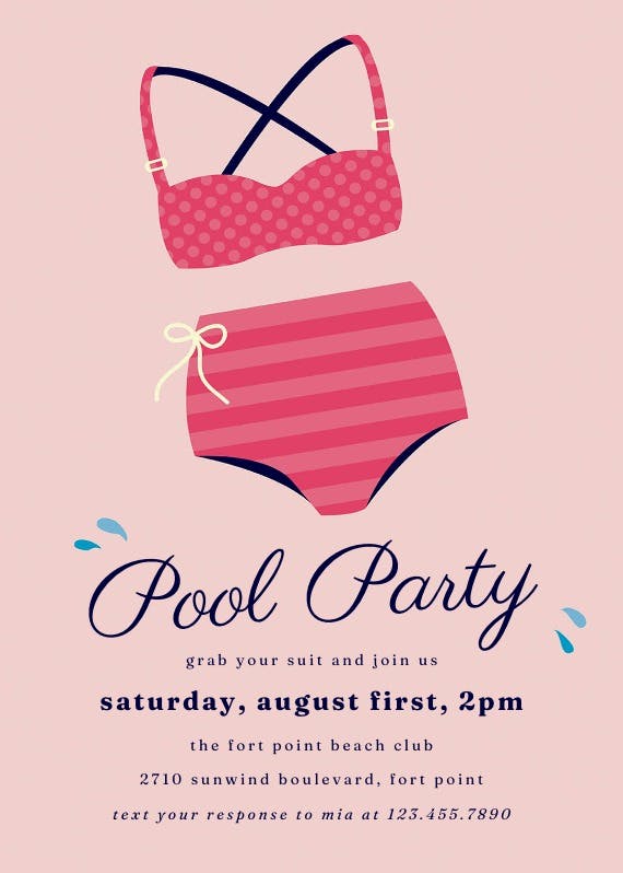 Retro bikini - pool party invitation