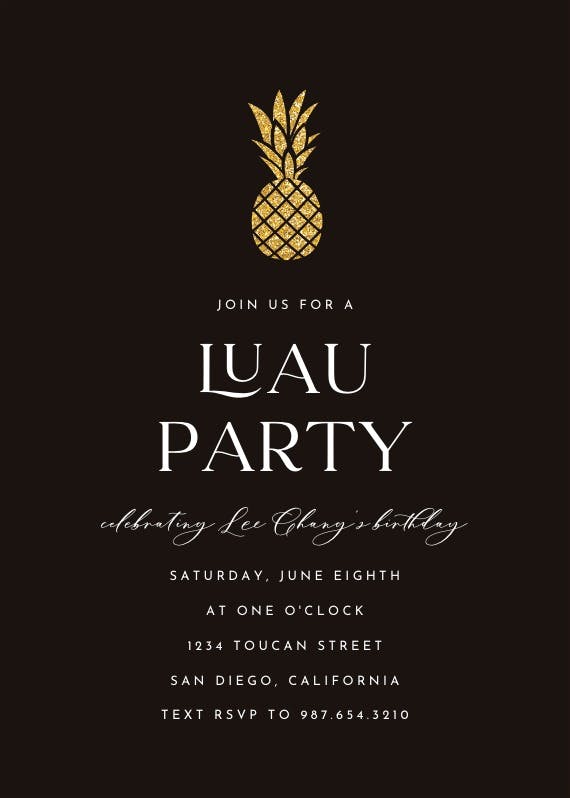 Simple gold pineapple -  invitación para pool party