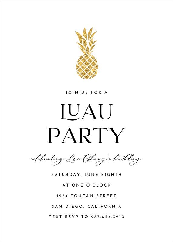 Simple gold pineapple - pool party invitation