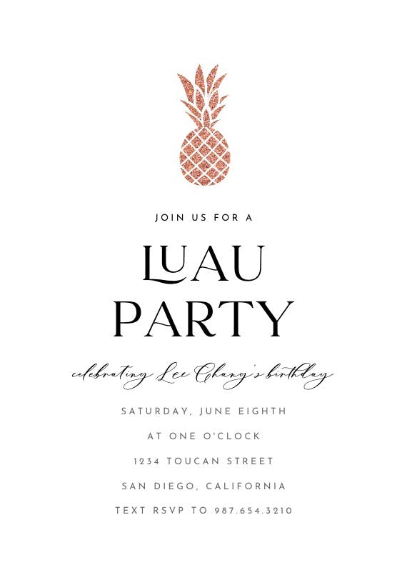 Simple gold pineapple - luau party invitation