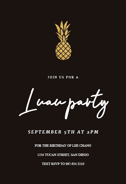 Simple Gold Pineapple - Pool Party Invitation