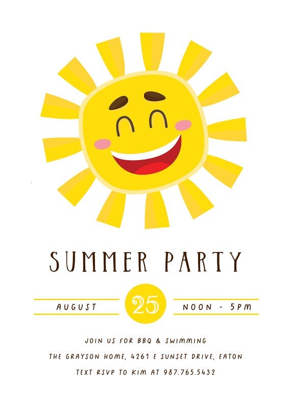 Smiling sun -  invitación para pool party