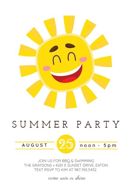 Smiling Sun - Pool Party Invitation