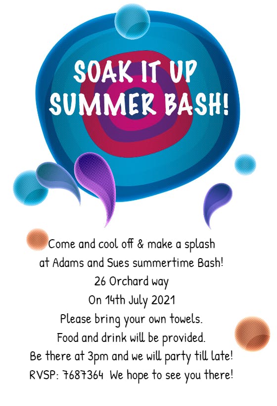 Soak it up - pool party invitation