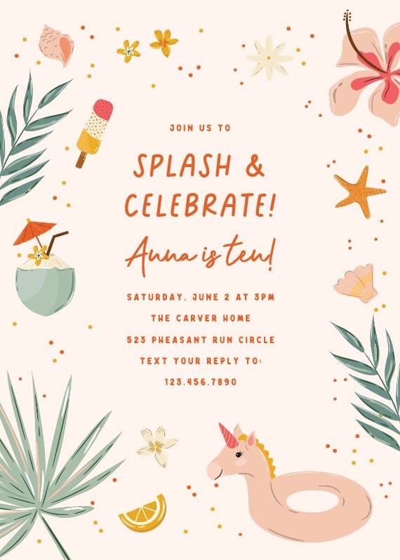 Splash dash - printable party invitation