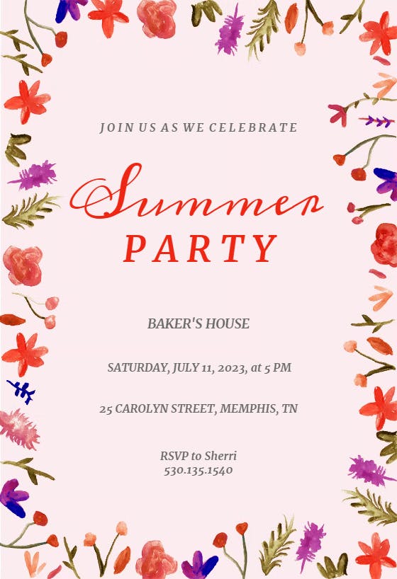 Summer in flowers -  invitación para pool party