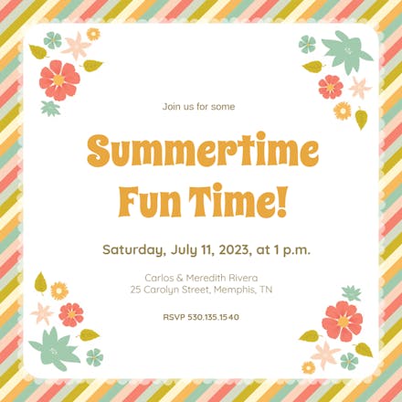 Sunny Stripes - Pool Party Invitation