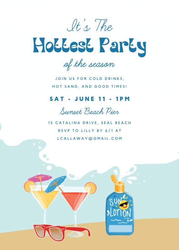Sunscreen - pool party invitation