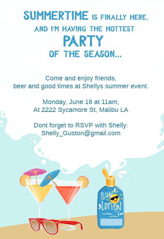 Sunscreen -  invitación para pool party